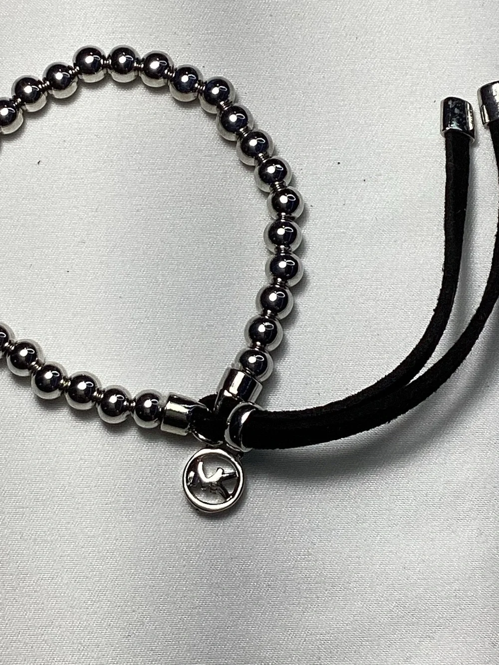 Michael Kors Silver-Tone Beaded Stretch Black Cord Bracelet NWT includes MK Bag